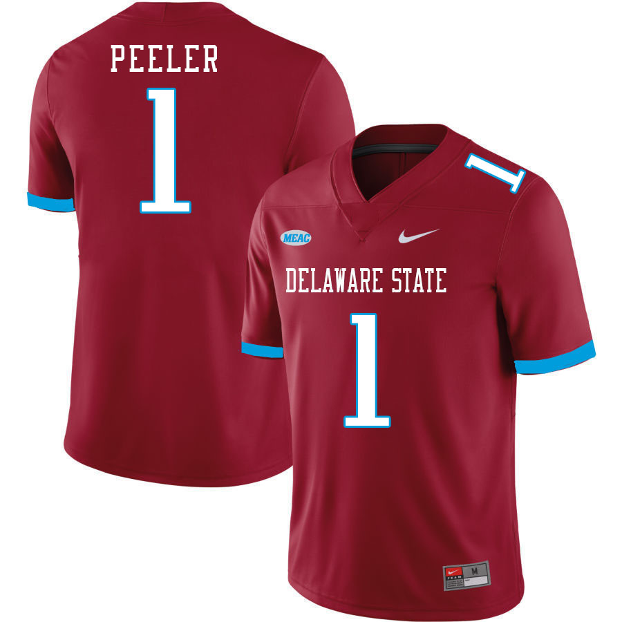 Men-Youth #1 Charles Peeler Delaware State Hornets 2023 College Football Jerseys Stitched-Red